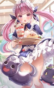 botamochi, cleavage, hololive, maid, minato_aqua, neko, skirt_lift, waitress