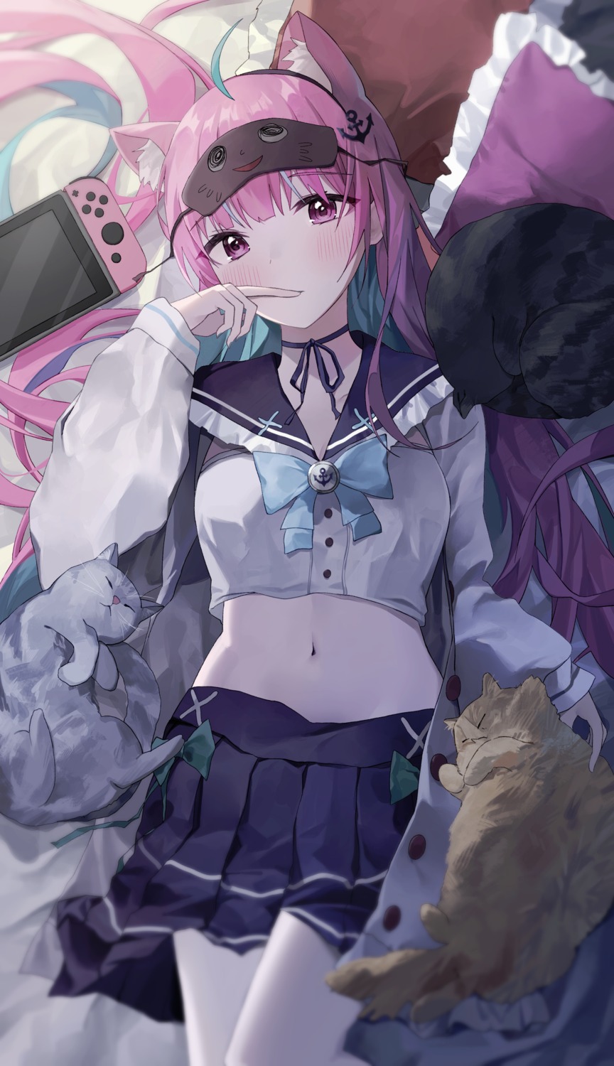 animal_ears, hololive, minato_aqua, neko, nekomimi, nel_dcm, pantyhose, seifuku