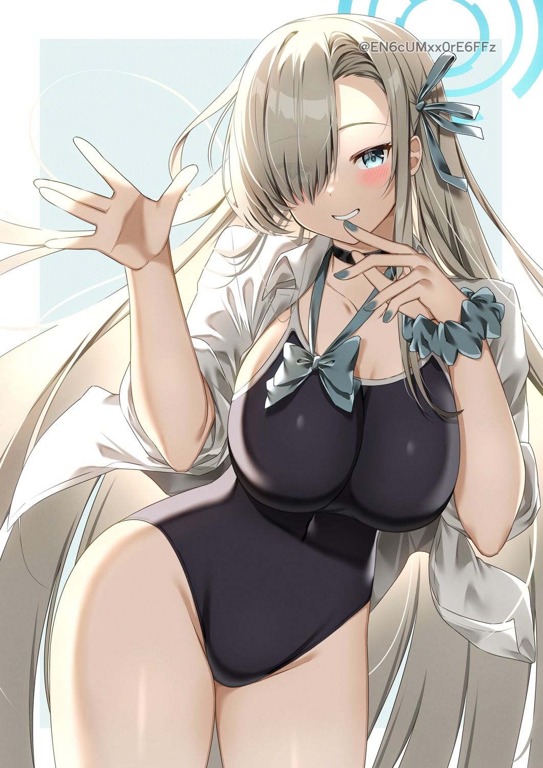 blue_archive, dress_shirt, halo, ichinose_asuna, swimsuits, yamano_rokamizu