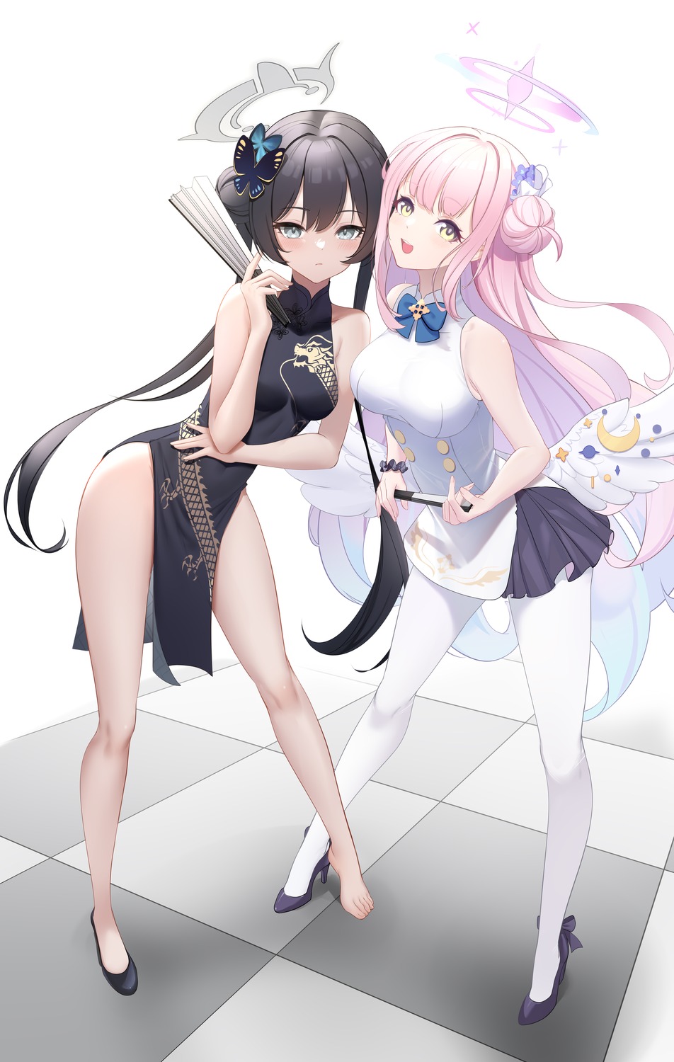 angel, blue_archive, chinadress, dress, heels, liu_liaoliao, misono_mika, pantyhose, ryuuge_kisaki, wings