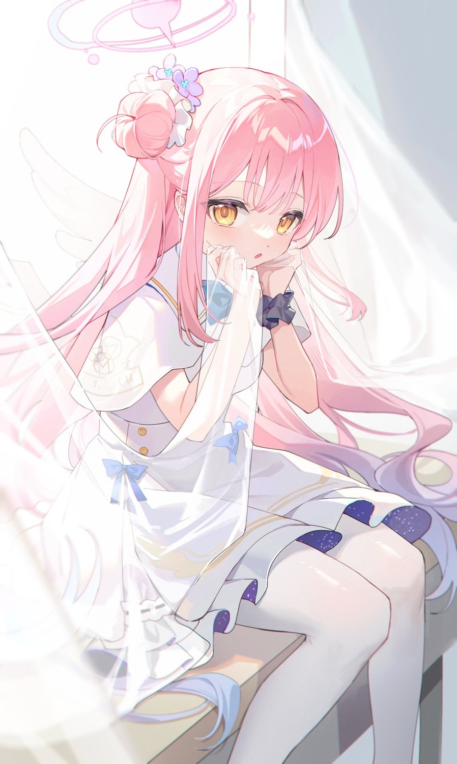 angel, blue_archive, dress, misono_mika, pantyhose, wings, yunweishukuang