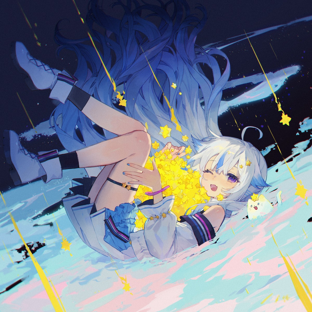 bacheally, disc_cover, garter, indie_virtual_youtuber, neko, skirt_lift, wet, yuru_(vtuber)