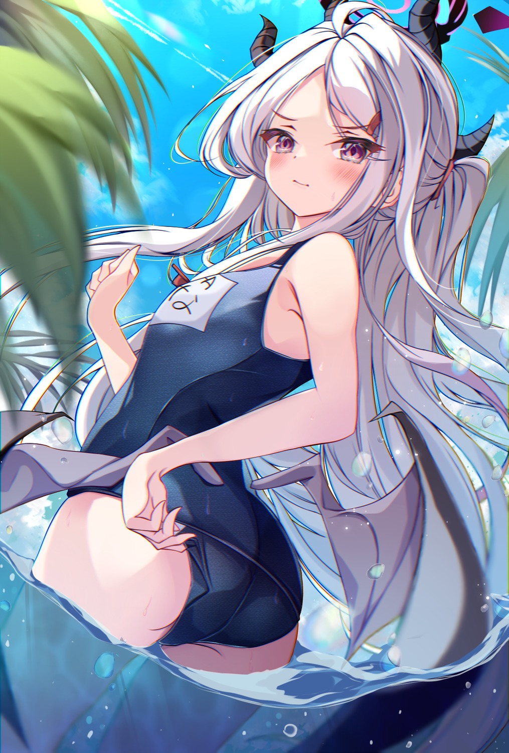 ass, blue_archive, devil, halo, horns, paru_364364, school_swimsuit, sorasaki_hina