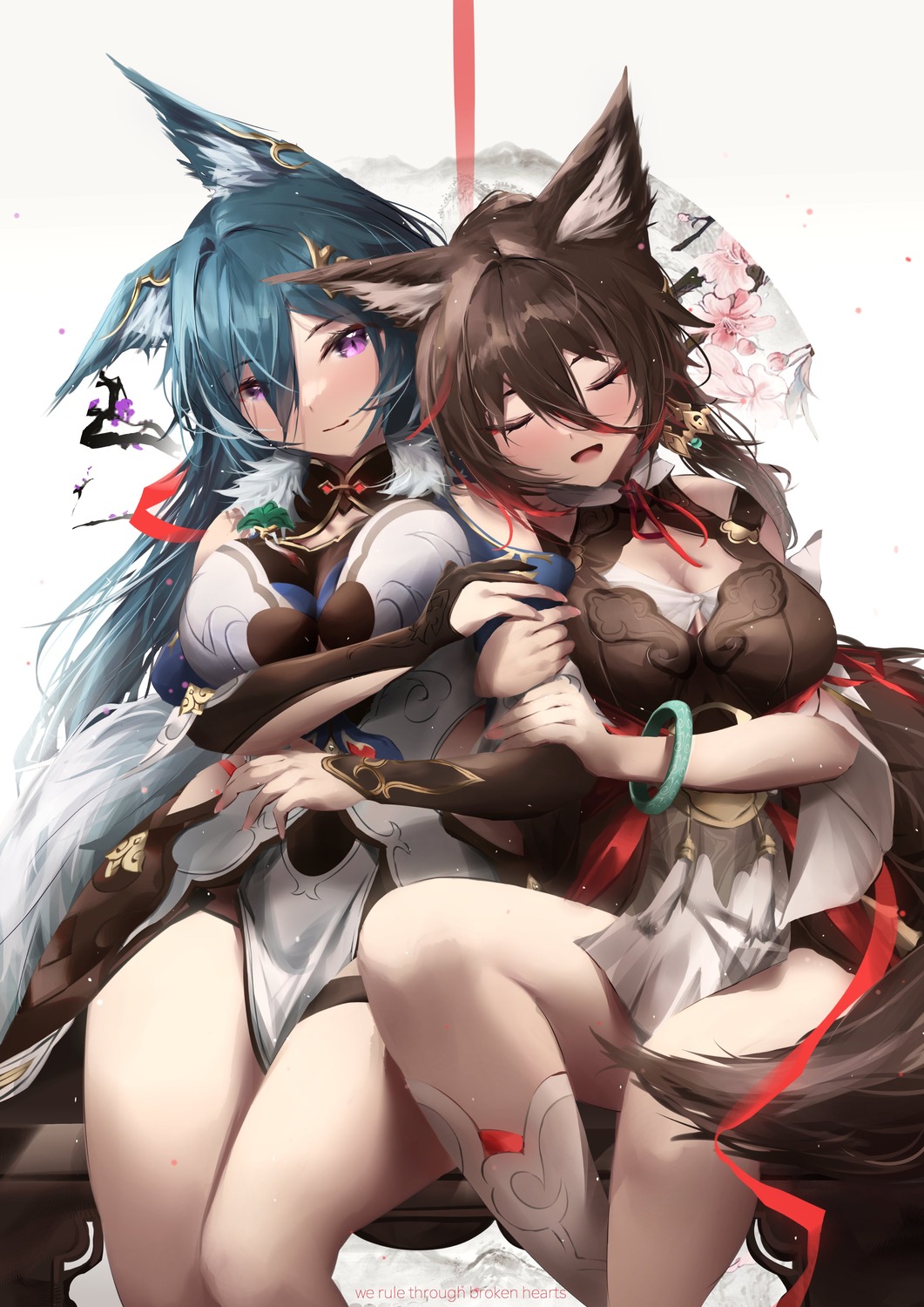 animal_ears, asian_clothes, cleavage, garter, honkai:_star_rail, kagi_(dicedkey), kitsune, tail