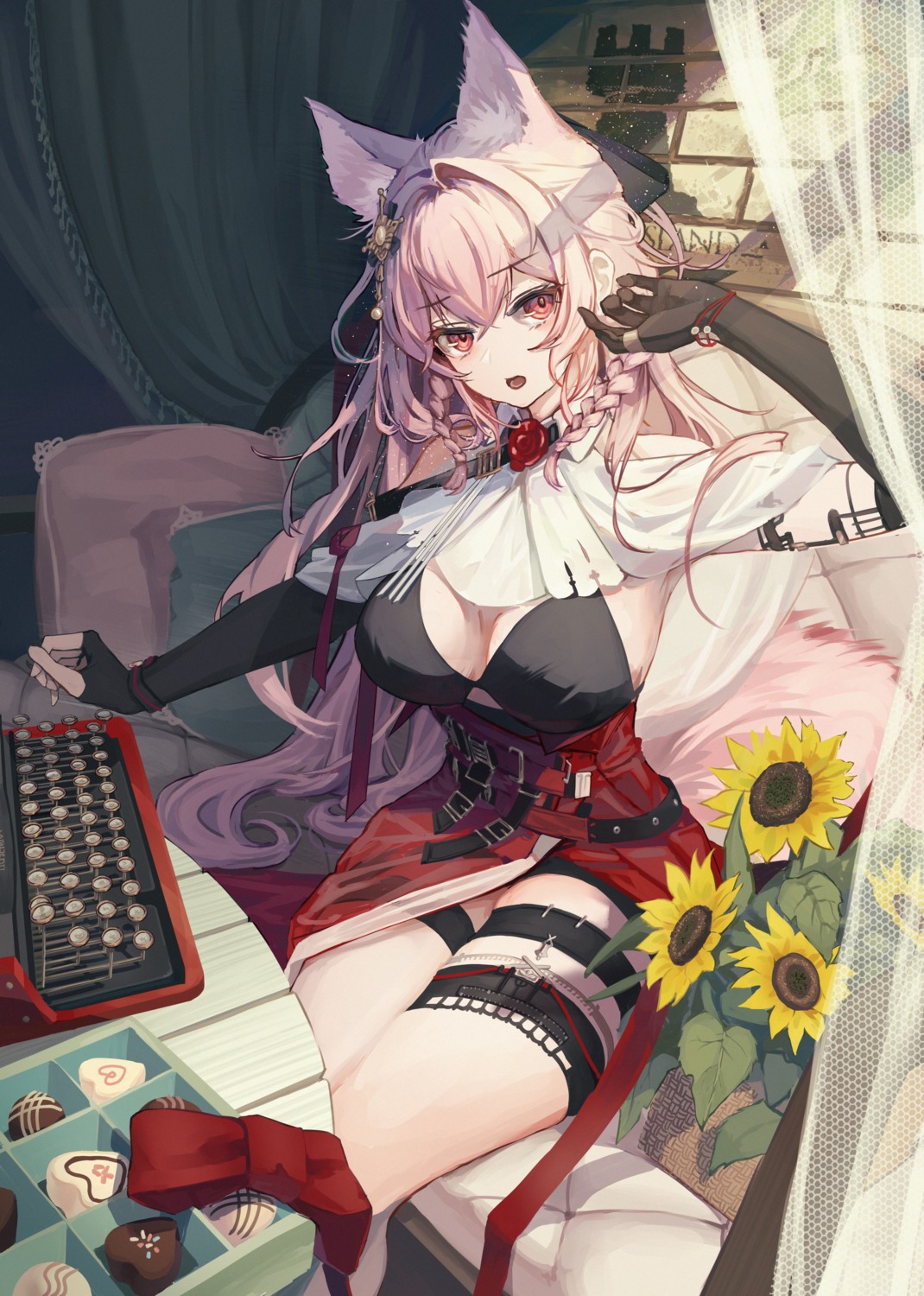 animal_ears, arknights, garter, iasimo, no_bra, pozyomka_(arknights), tail