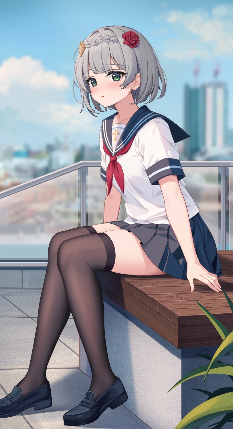 genshin_impact, icewine, noelle_(genshin_impact), seifuku, thighhighs