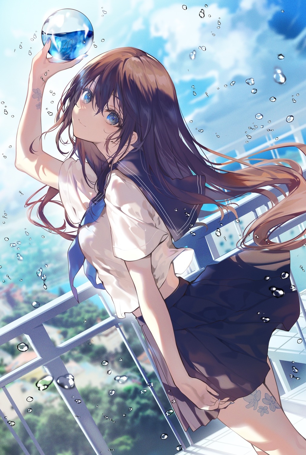 necomi, seifuku, skirt_lift, tattoo