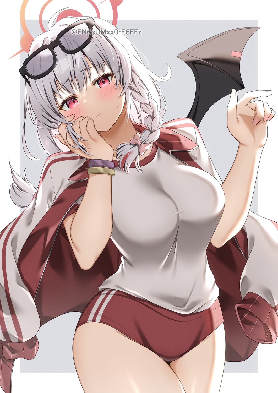 blue_archive, buruma, devil, gym_uniform, halo, kurodate_haruna, megane, wings