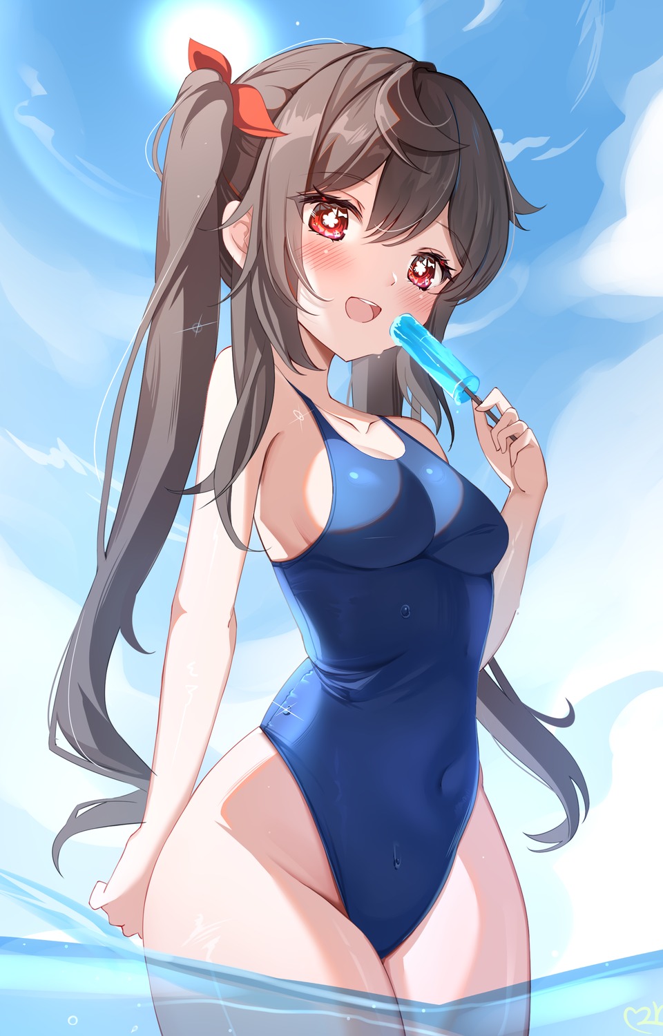 genshin_impact, hu_tao, swimsuits, teeth_bro, wet