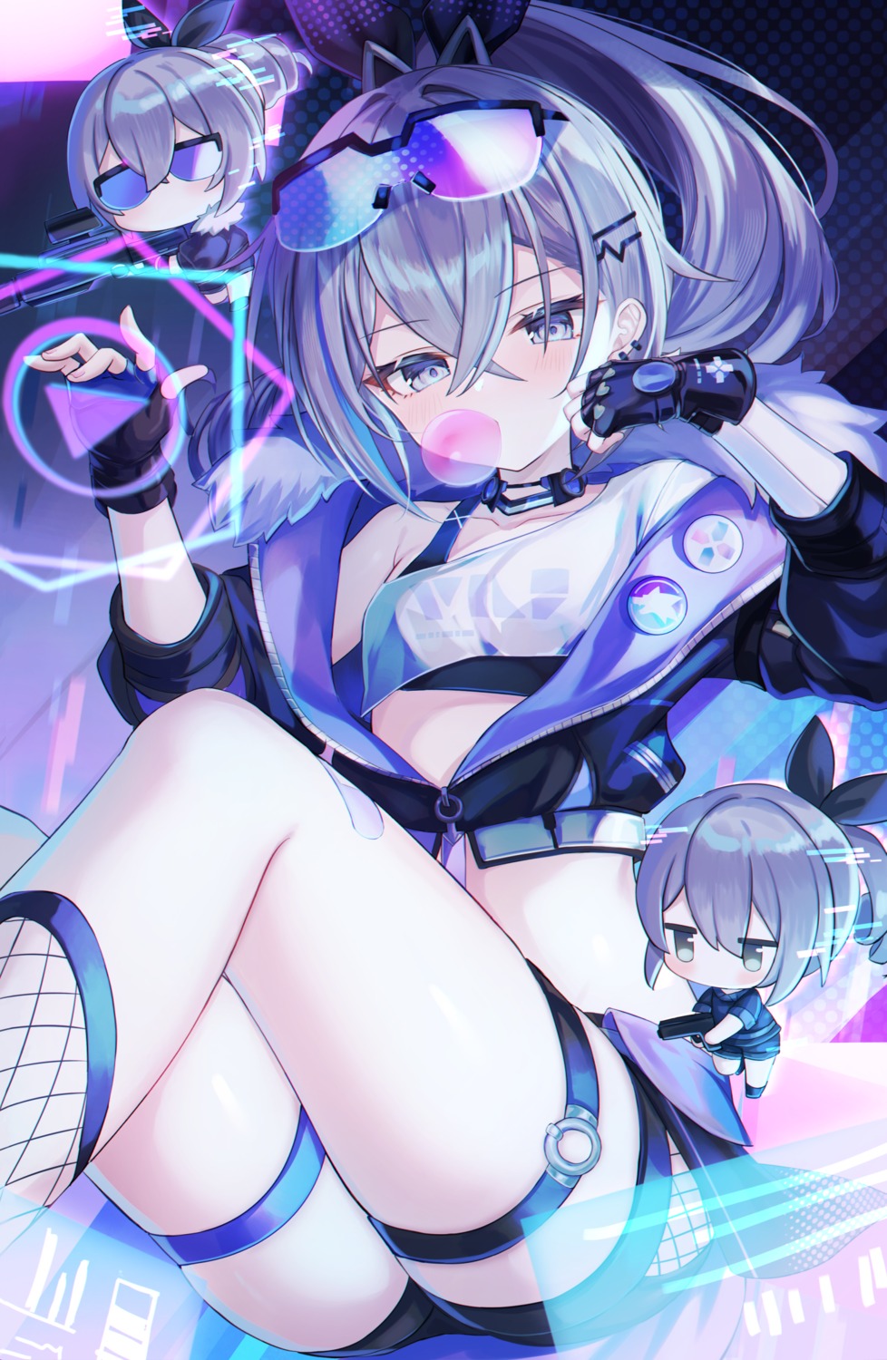 bandaid, chibi, fishnets, garter, gun, honkai:_star_rail, megane, shouu-kun