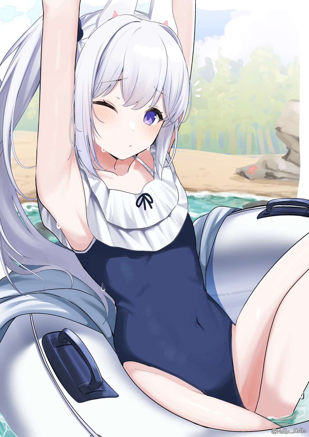 animal_ears, blue_archive, bunny_ears, halo, motto_notto, swimsuits, tsukiyuki_miyako, wet