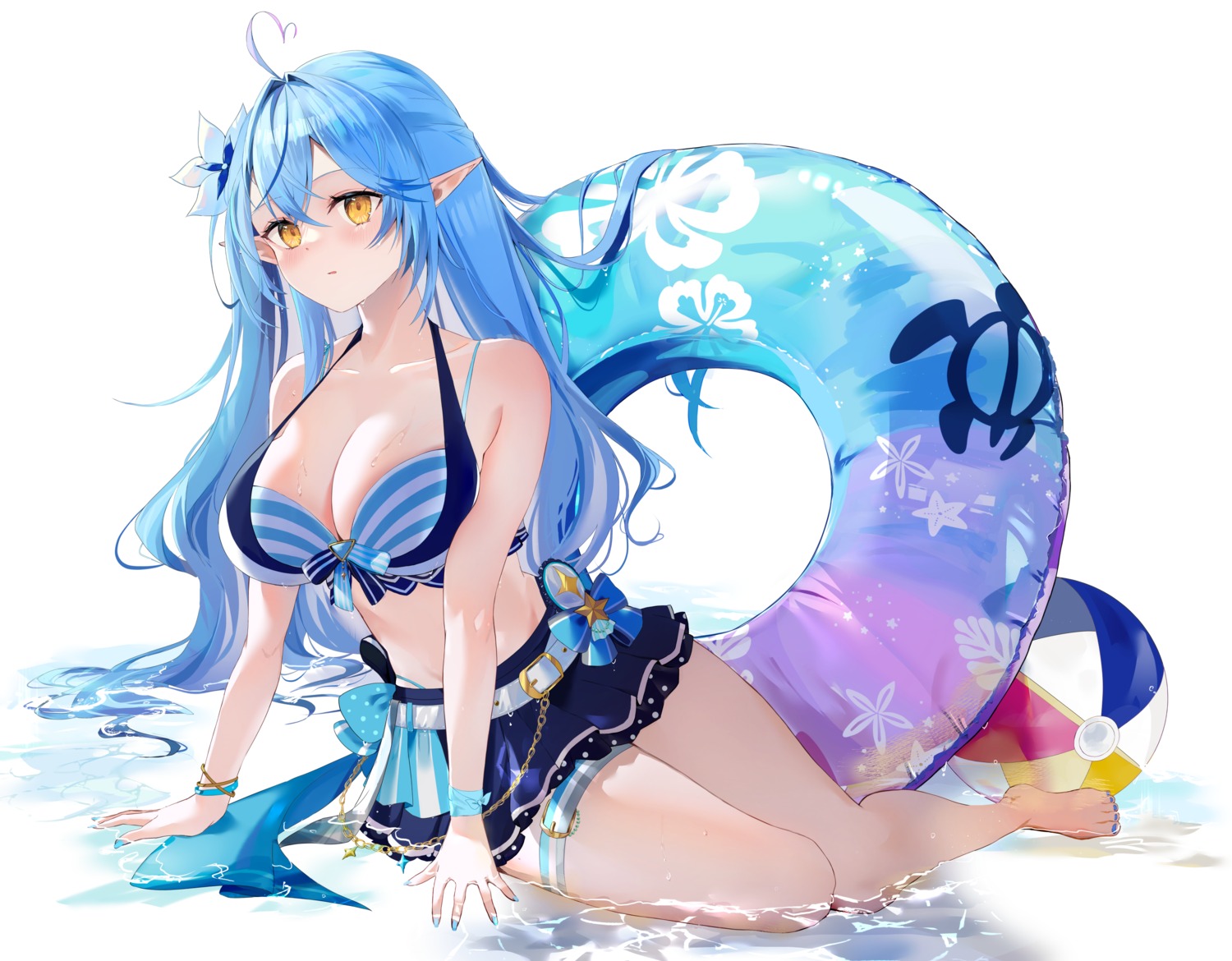 aya02ka, bikini, elf, hololive, pointy_ears, swimsuits, yukihana_lamy