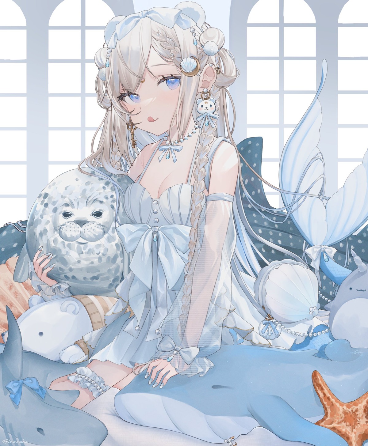 dress, garter, rainnchu, see_through, thighhighs