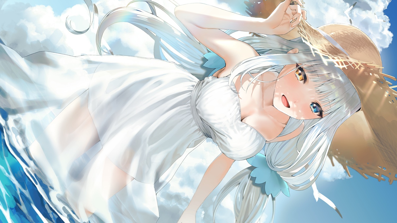 dress, heterochromia, kagura_mea, kagura_mea_channel, see_through, sinomi, summer_dress, wallpaper