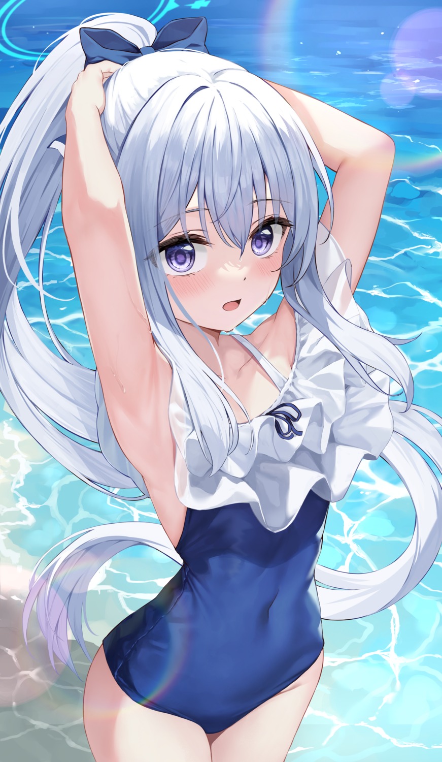 blue_archive, halo, kurone_(kurone_ryuo), swimsuits, tsukiyuki_miyako