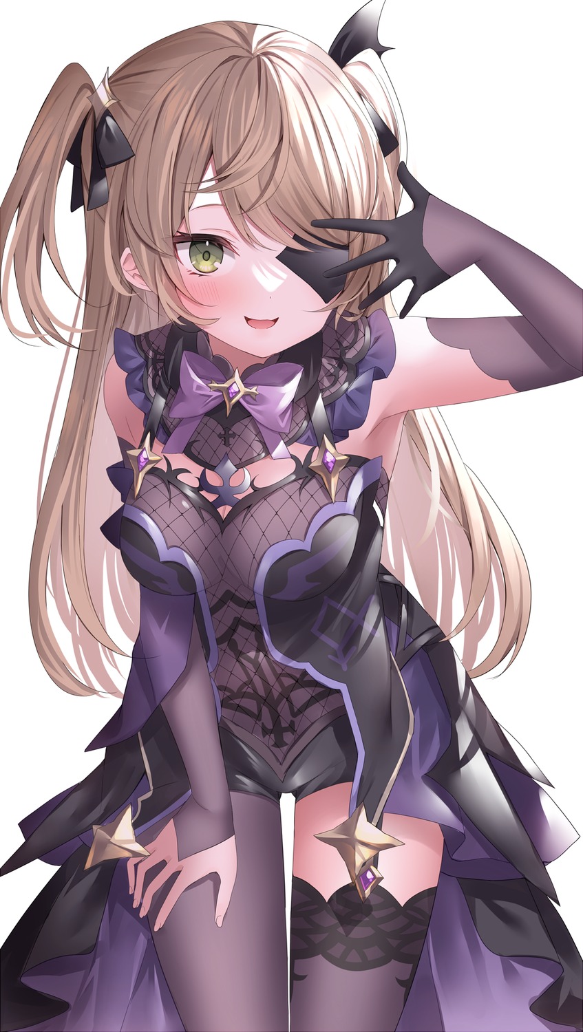 eyepatch, fischl, fishnets, genshin_impact, komomo_(ptkrx), leotard, pantyhose, see_through