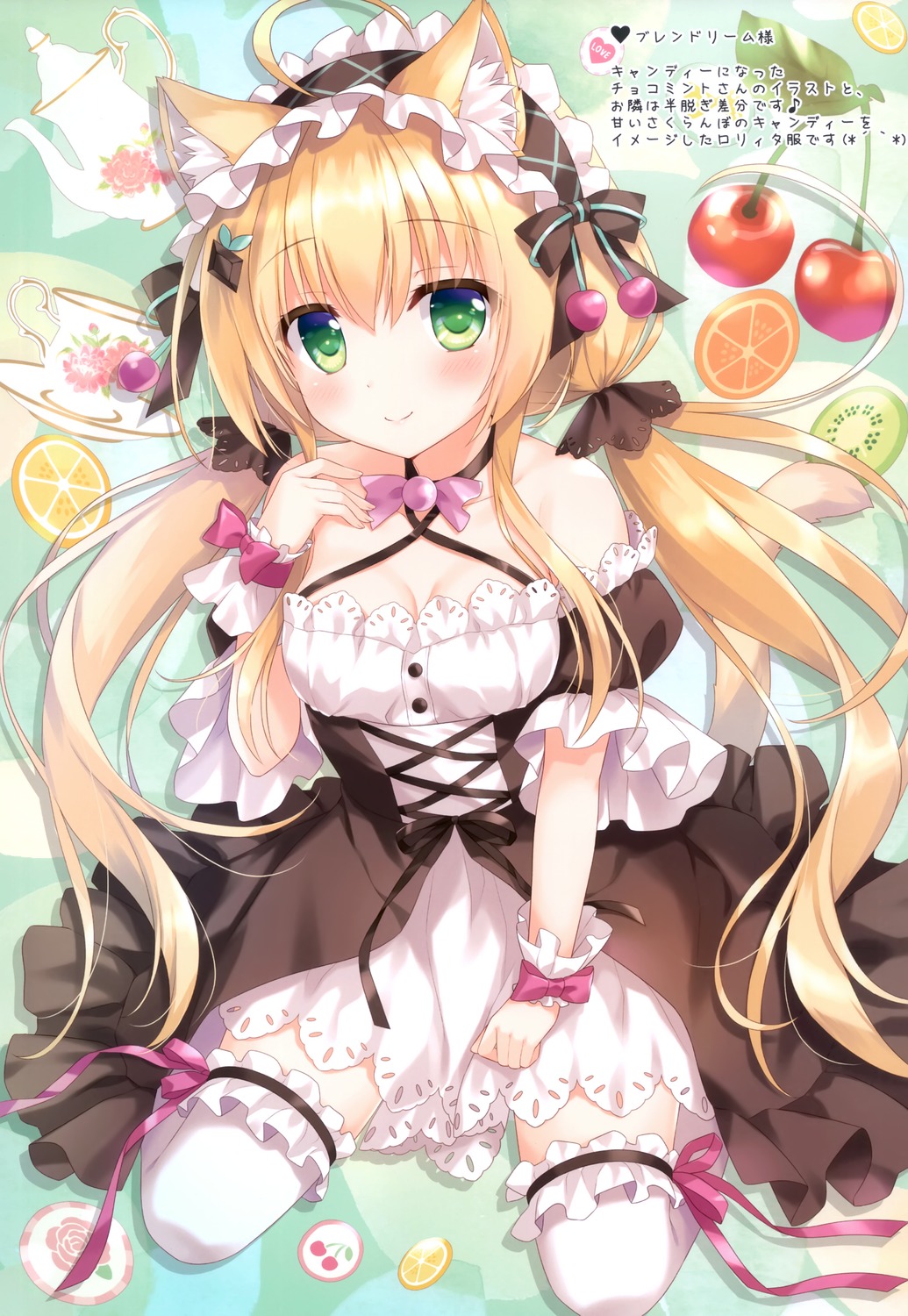 ame_nochi_yuki, ameto_yuki, animal_ears, choco_mint_(ameto_yuki), dress, gothic_lolita, lolita_fashion, nekomimi, tail, thighhighs