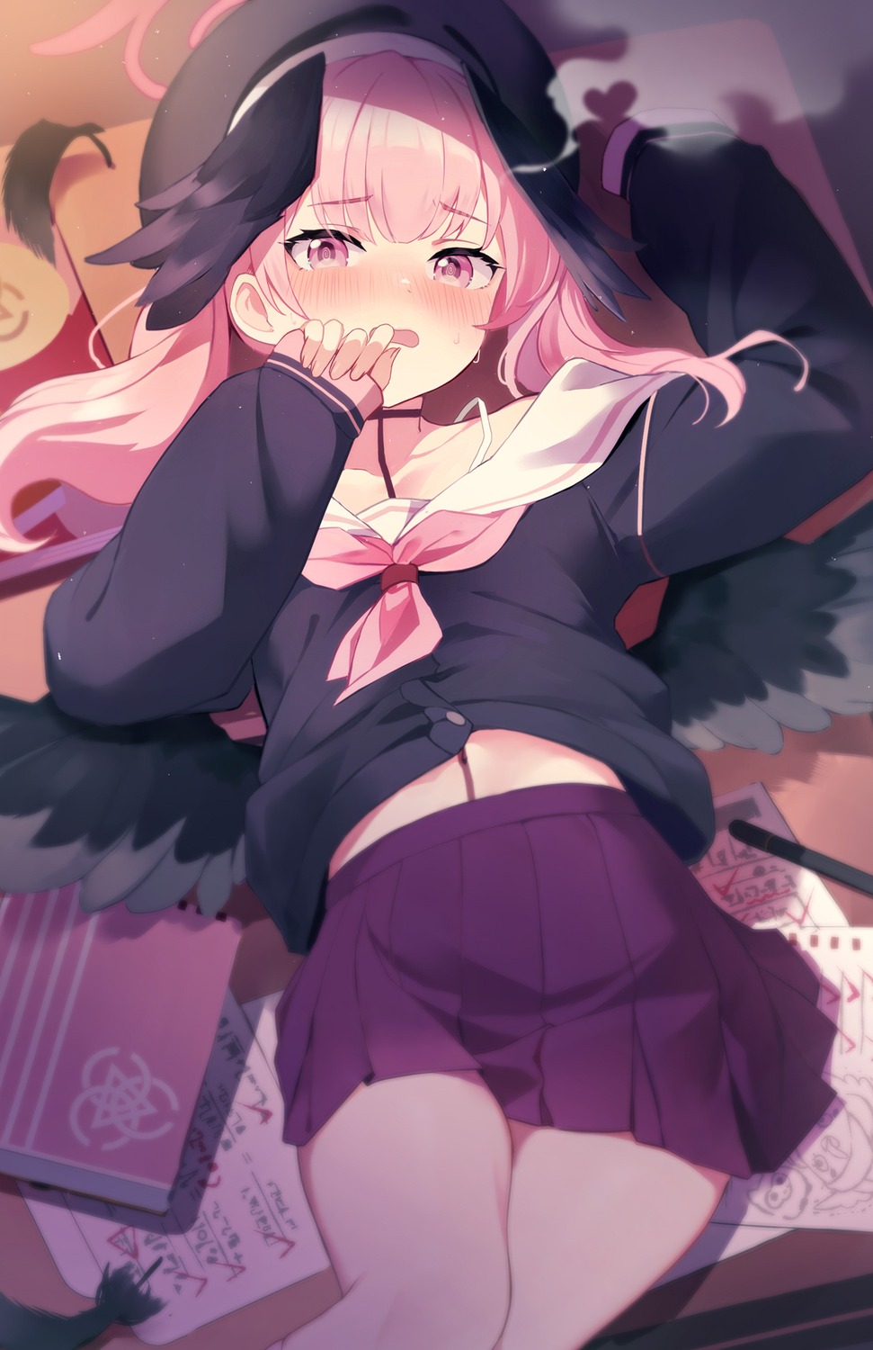 blue_archive, halo, monoto, seifuku, shimoe_koharu, wings