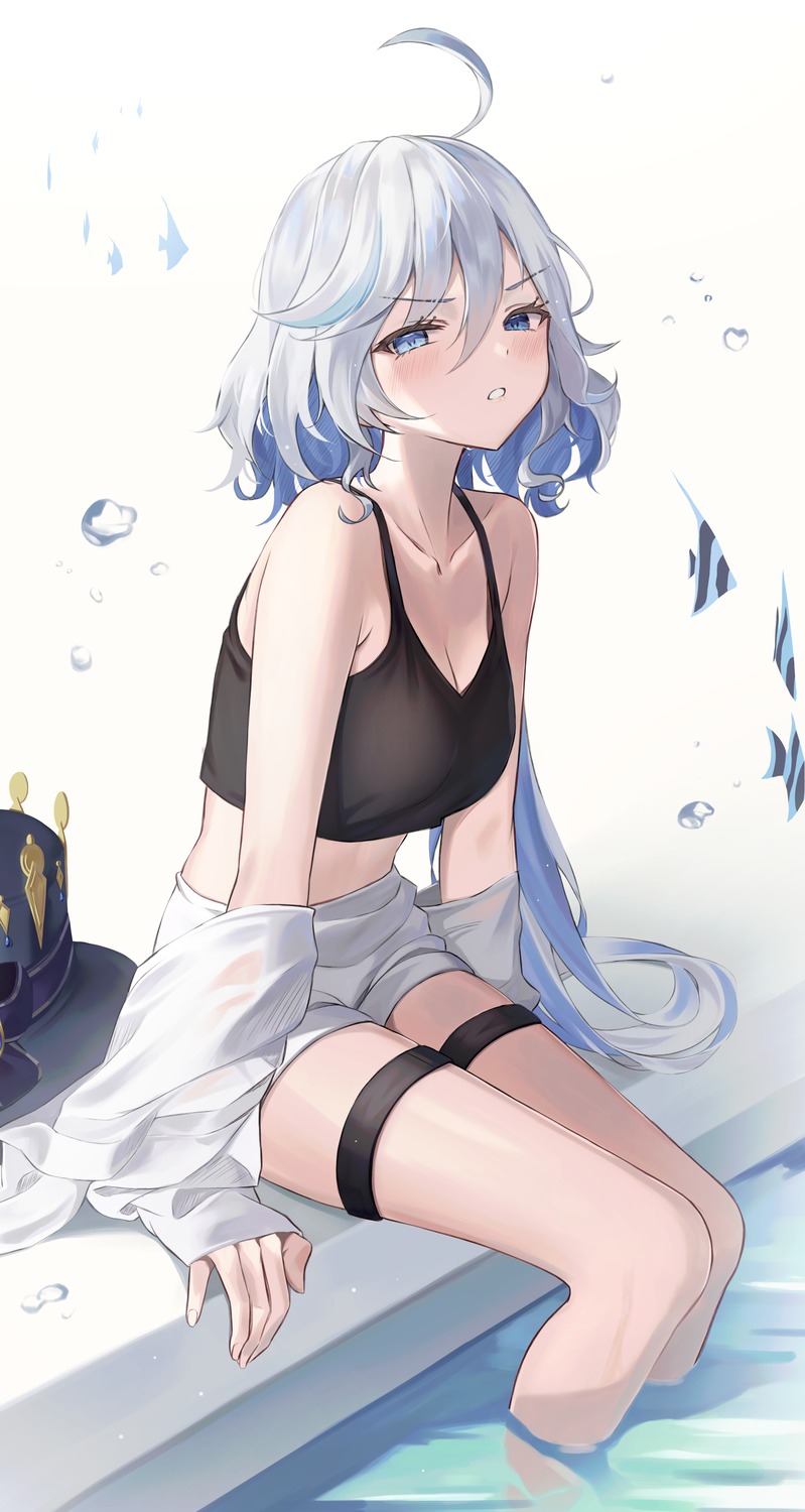 cleavage, furina, garter, genshin_impact, heterochromia, hyonee, wet