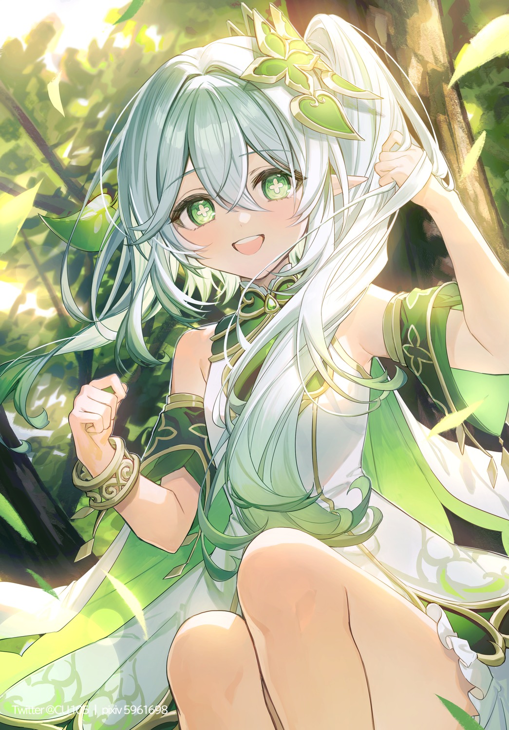 .com_(cu_105), bloomers, dress, genshin_impact, nahida, pointy_ears