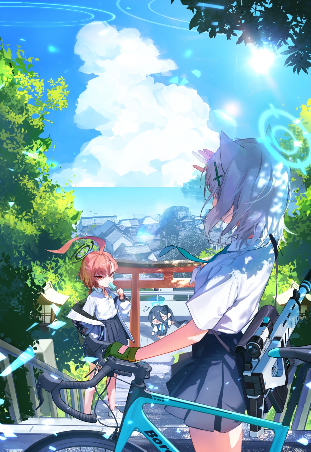 animal_ears, blue_archive, chibi, ggoc_ill, gun, halo, mikamo_neru, nekomimi