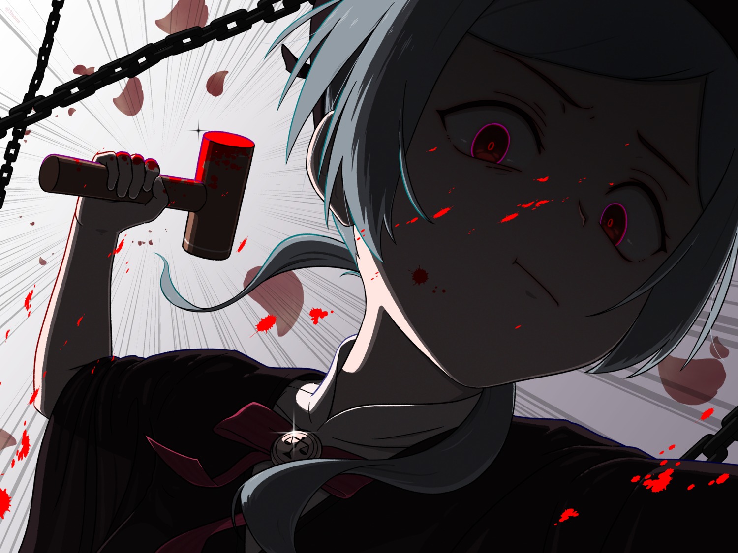30kton, blood, hatsune_miku, love_trial_(vocaloid), vocaloid, weapon