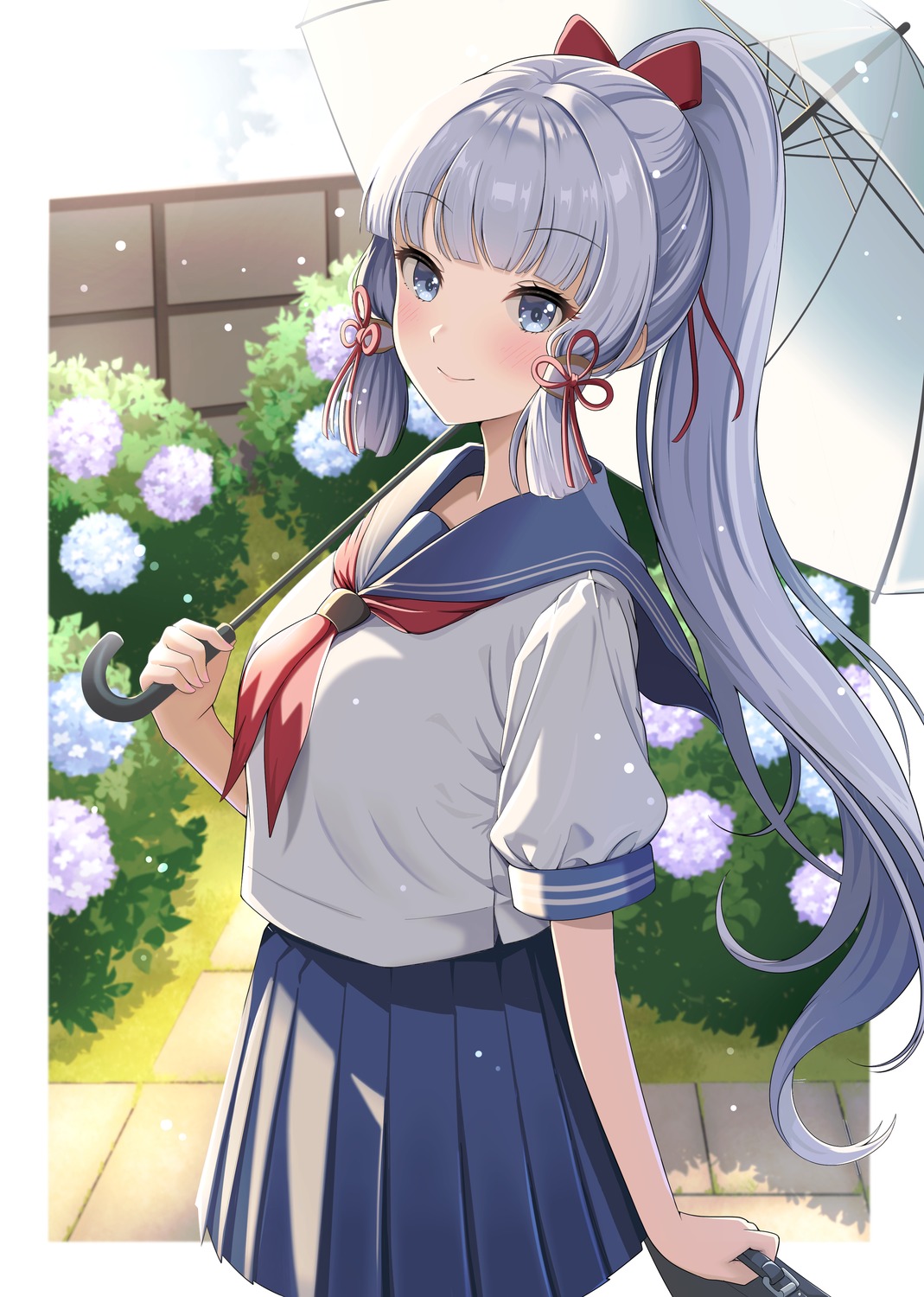 genshin_impact, kamisato_ayaka, seifuku, umbrella, yashita_saki