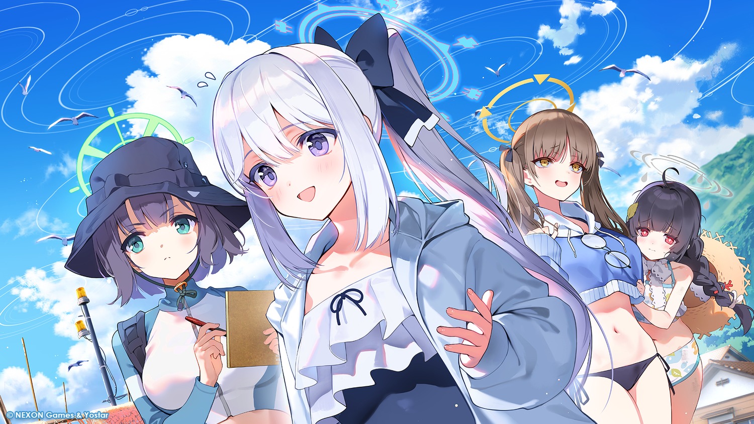 bikini, blue_archive, gym_uniform, halo, hiiragi_akio, kasumizawa_miyu, kazekura_moe, megane