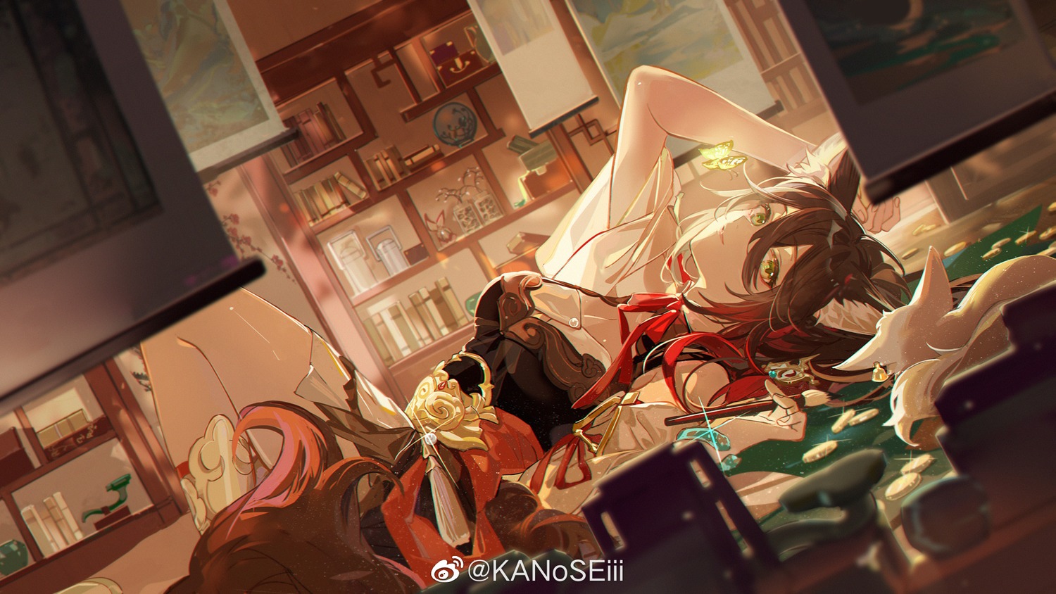 animal_ears, asian_clothes, honkai:_star_rail, kanose, kitsune, tingyun, wallpaper