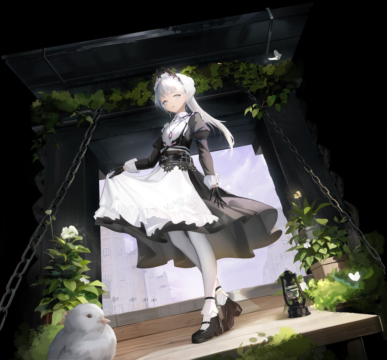 arknights, irene_(arknights), maid, pantyhose, skirt_lift, toutou_xuanfan
