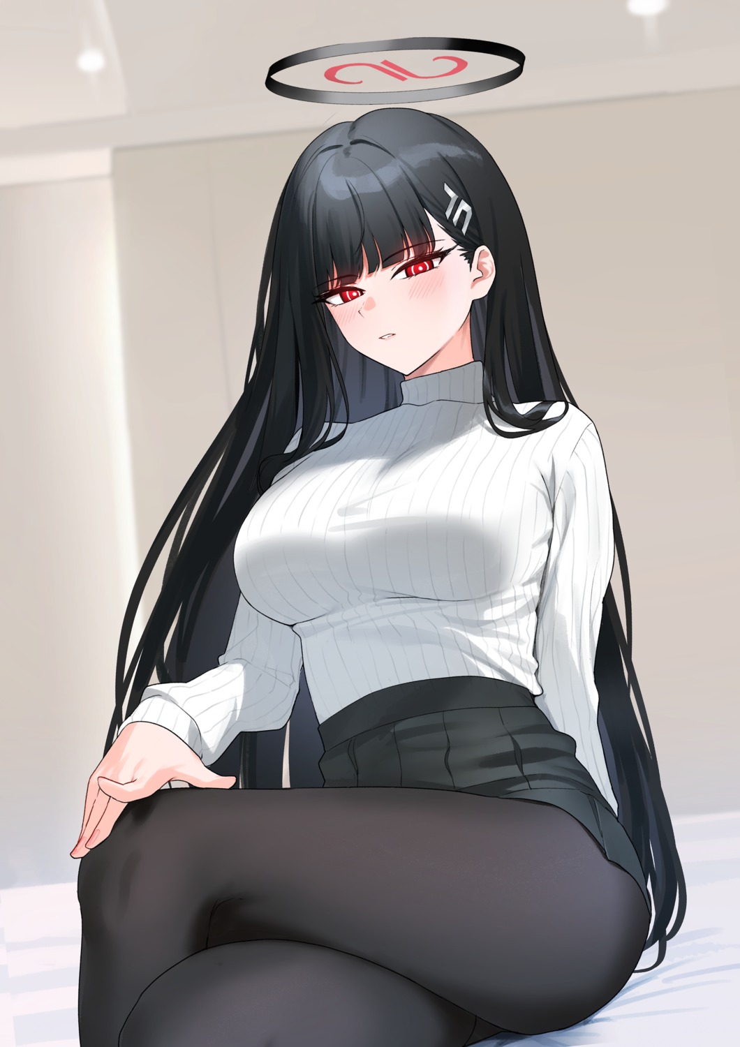 blue_archive, halo, nonbire, pantyhose, sweater, tsukatsuki_rio