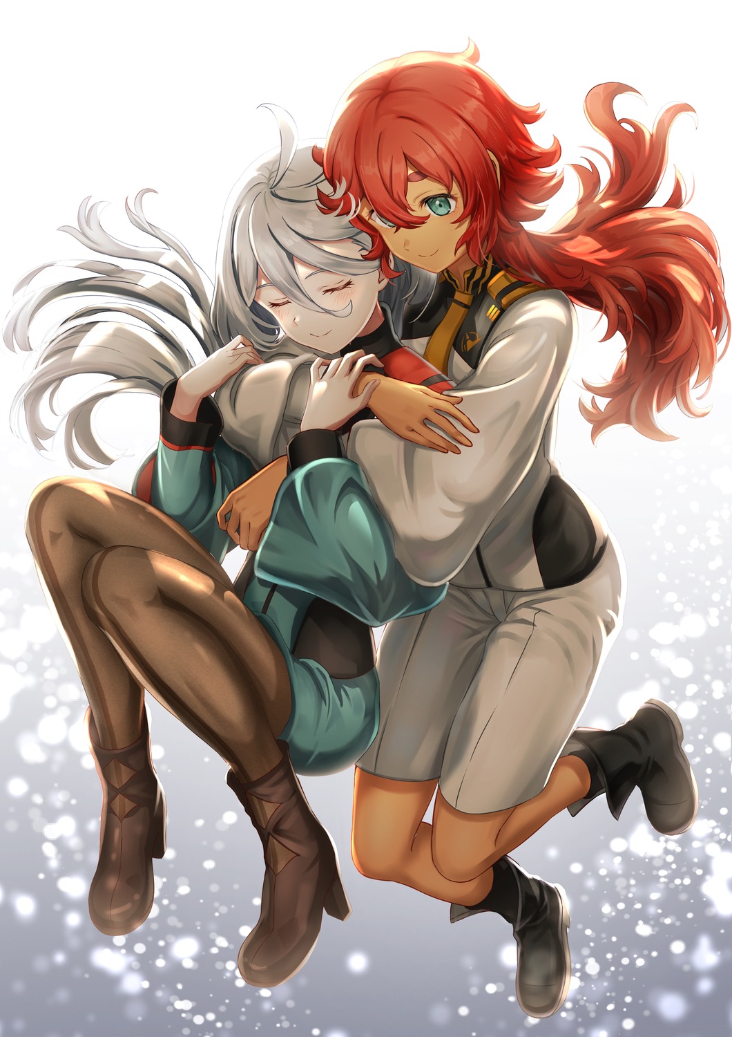 gundam, gundam_suisei_no_majo, heels, miorine_rembran, nonoa_(pixiv_28973364), pantyhose, suletta_mercury, uniform