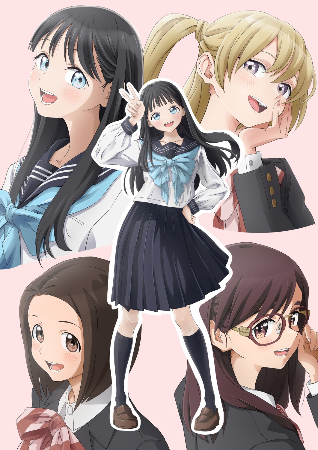 akebi-chan_no_serafuku, akebi_komichi, dougaman, kizaki_erika, kojou_tomono, megane, seifuku, usagihara_touko