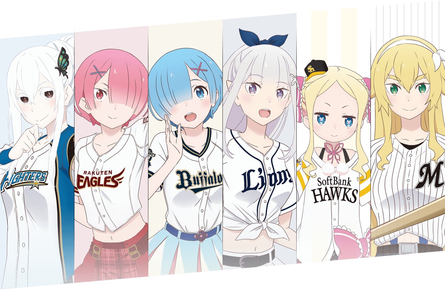 baseball, beatrice_(re_zero), echidna_(re_zero), elf, emilia_(re_zero), frederica_baumann, pointy_ears, ram_(re_zero)