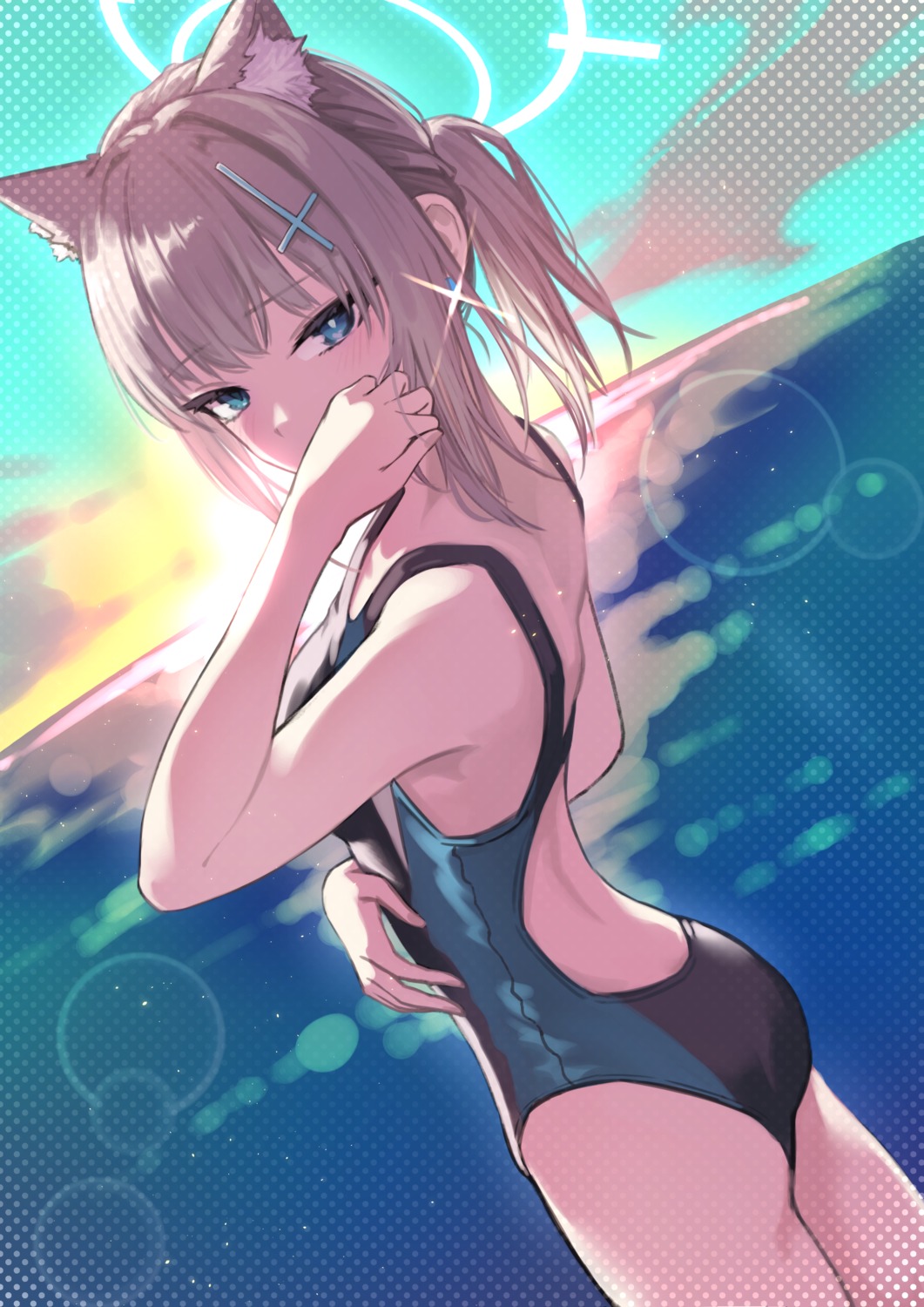 animal_ears, ass, blue_archive, halo, kuro_shiraga, nekomimi, sunaookami_shiroko, swimsuits