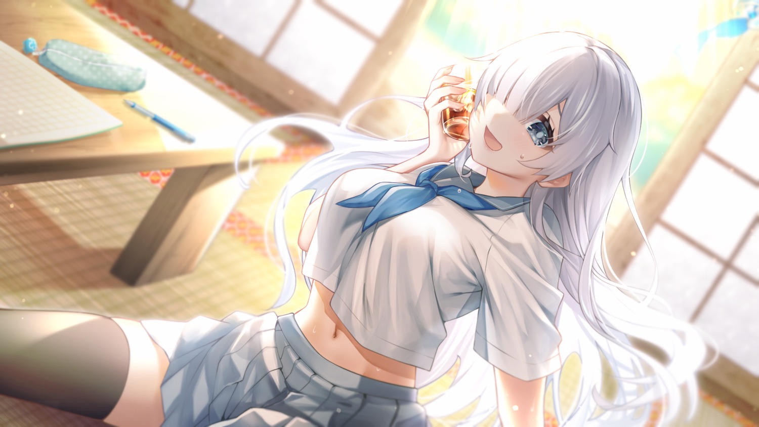 amatsuji, seifuku, thighhighs, wallpaper