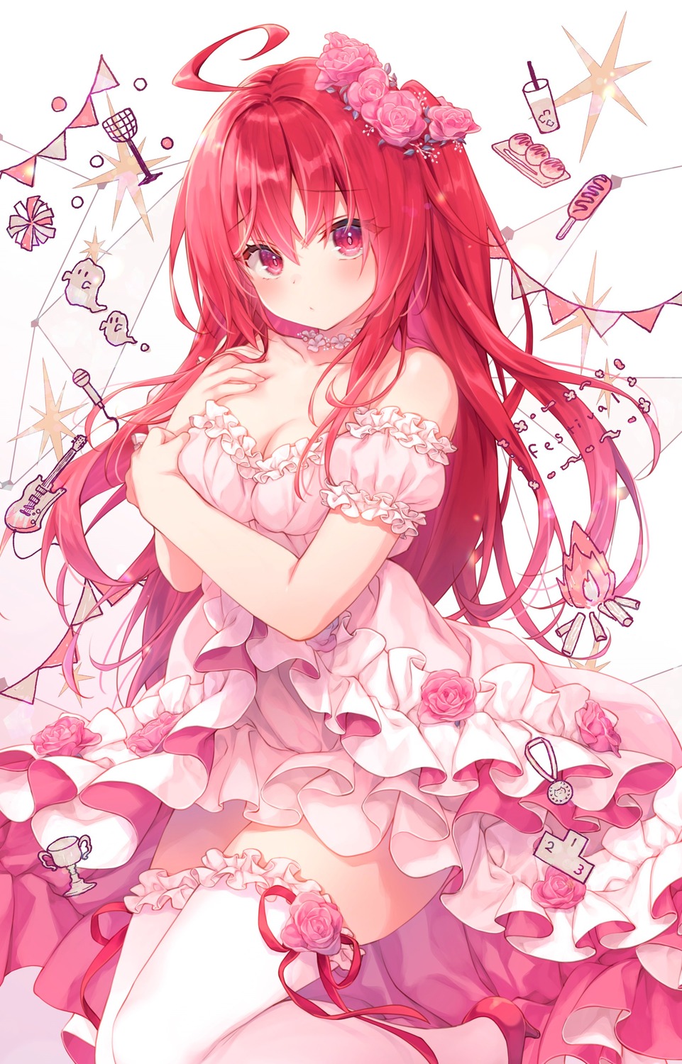 cleavage, dress, heels, konomi, liar_liar, no_bra, saionji_sarasa, thighhighs