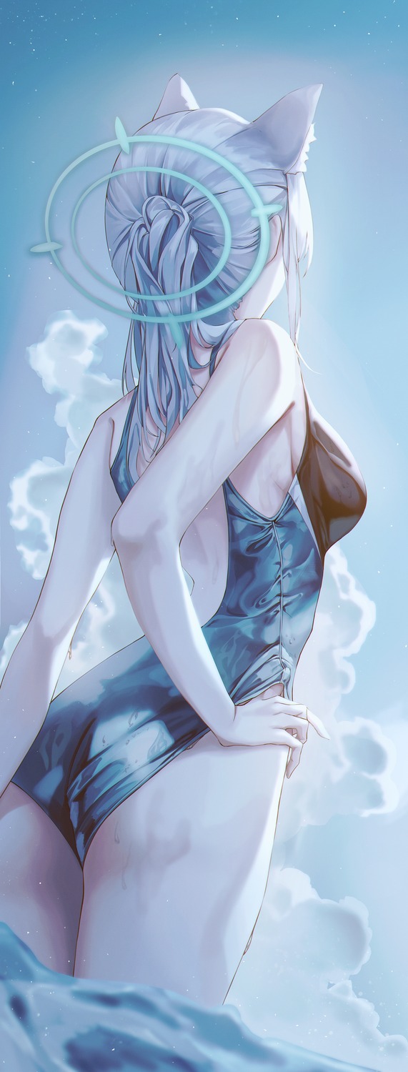 animal_ears, ass, blue_archive, halo, moda_(mo_da_3), nekomimi, sunaookami_shiroko, swimsuits