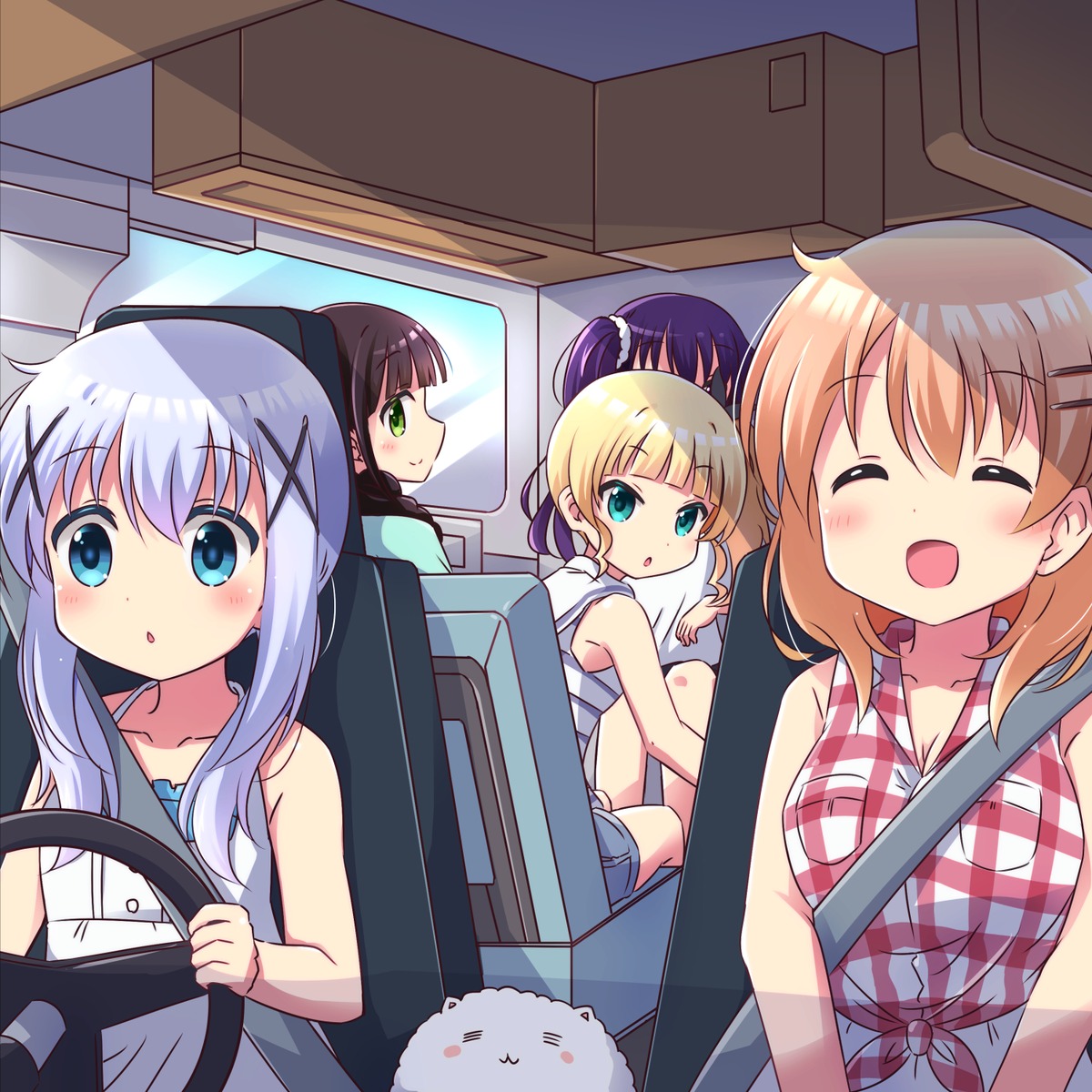 cleavage, dress, gochuumon_wa_usagi_desu_ka?, hoto_cocoa, kafuu_chino, kirima_sharo, na!, summer_dress