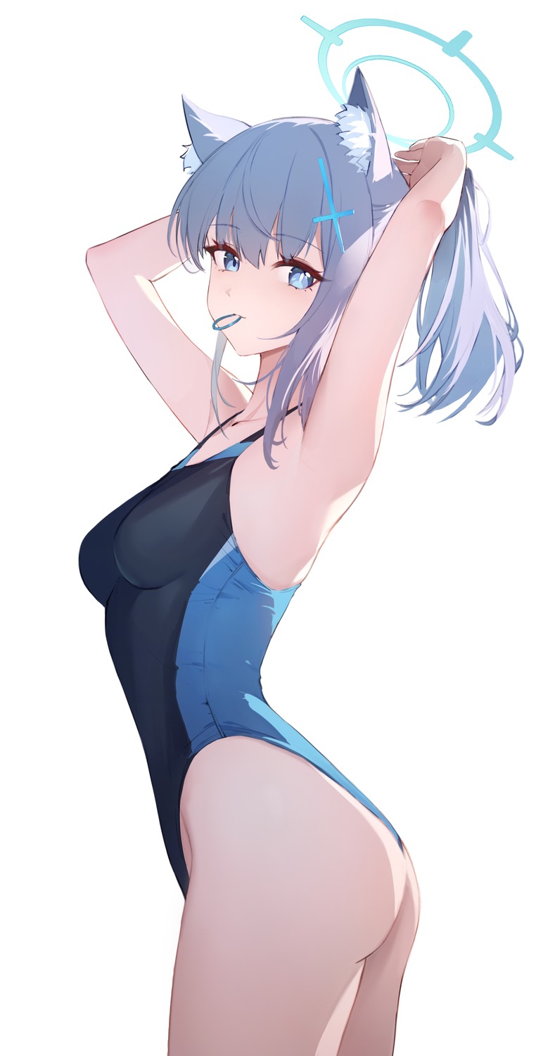 animal_ears, ass, bilibilida, blue_archive, halo, nekomimi, sunaookami_shiroko, swimsuits