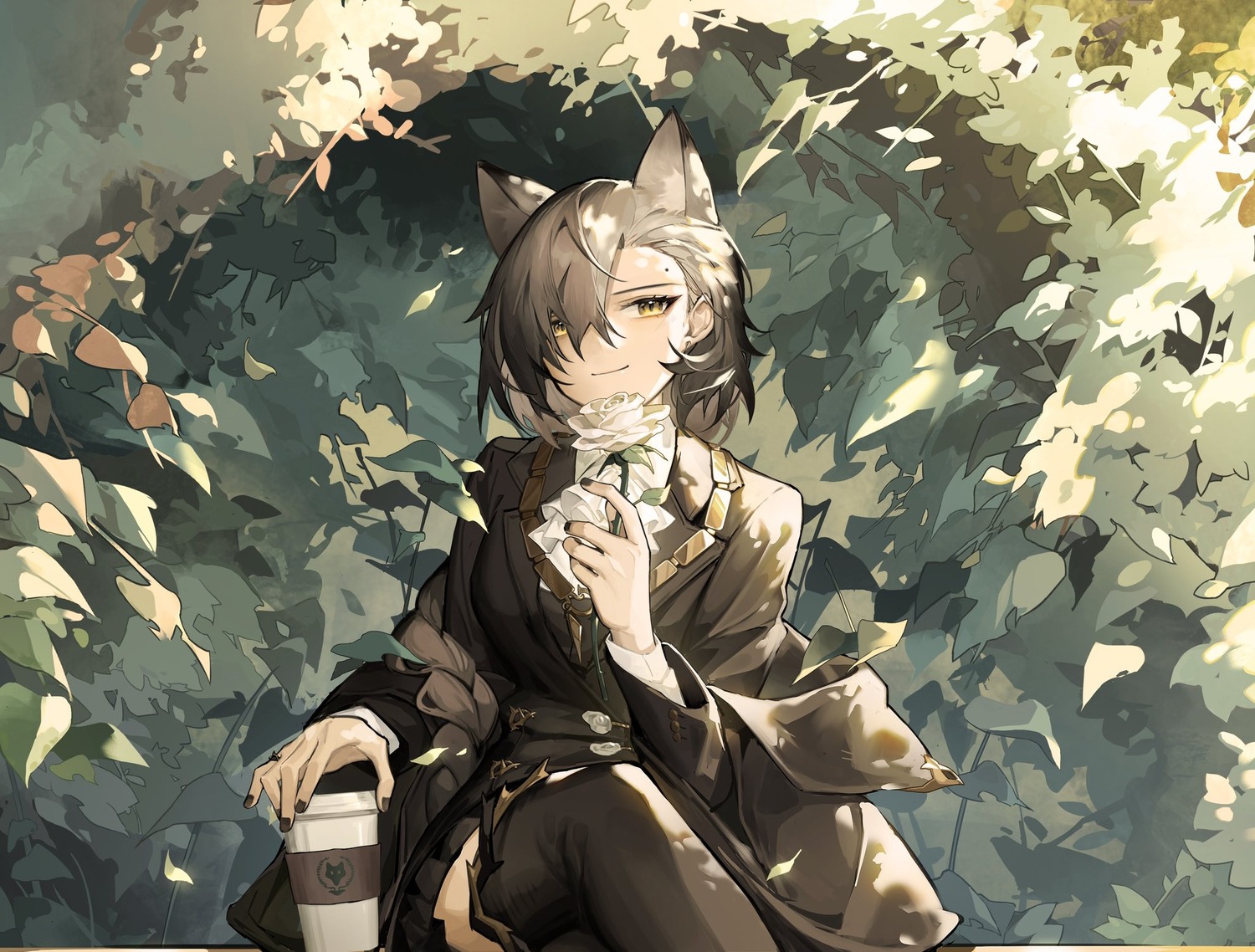 akechi_(826988799), animal_ears, arknights, penance, skirt_lift, thighhighs, uniform
