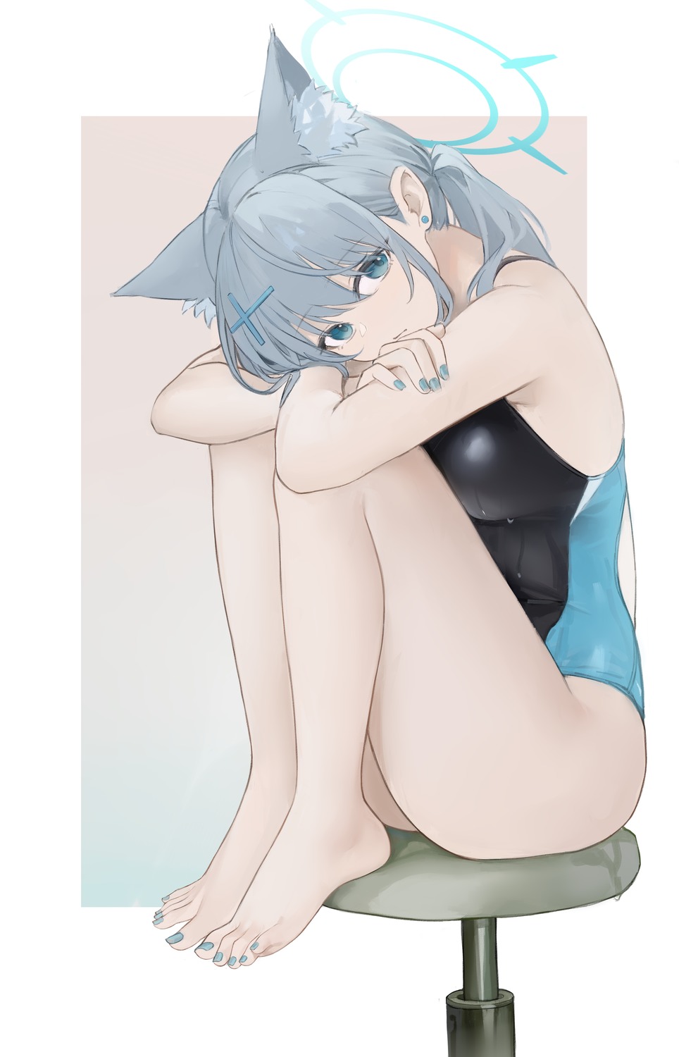 animal_ears, blue_archive, halo, nagata_gata, nekomimi, sunaookami_shiroko, swimsuits