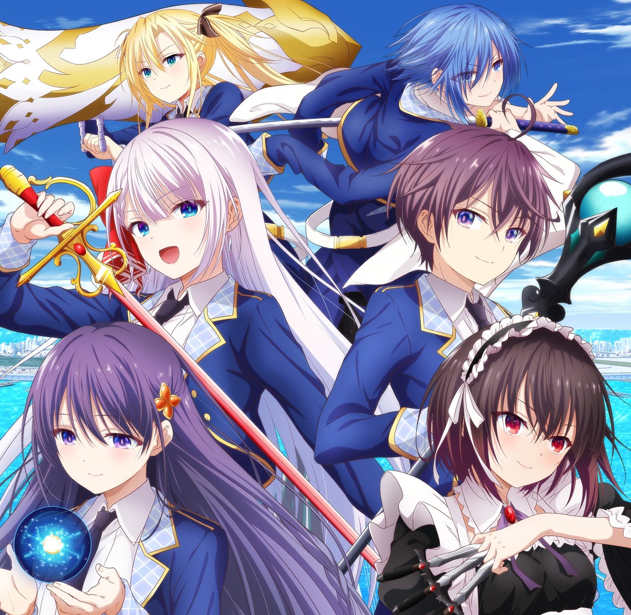 elfiné_phillet, leonis_death_magnus, maid, regina_mercedes, riselia_ray_crystalia, sakuya_sieglinde, seifuku, seiken_gakuin_no_maken_tsukai