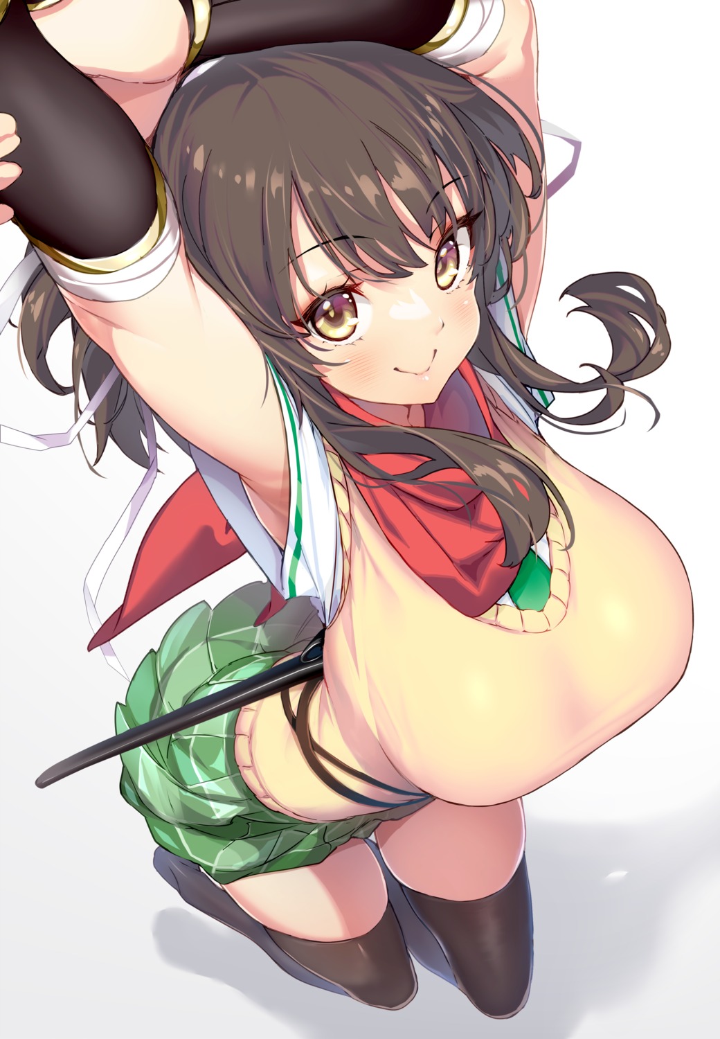 asuka_(senran_kagura), hong, seifuku, senran_kagura, sweater, thighhighs