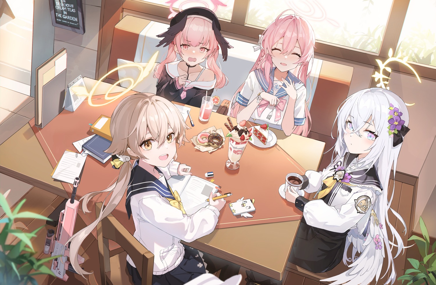 ajitani_hifumi, angel, blue_archive, chenmu_sora, halo, pantyhose, seifuku, shimoe_koharu