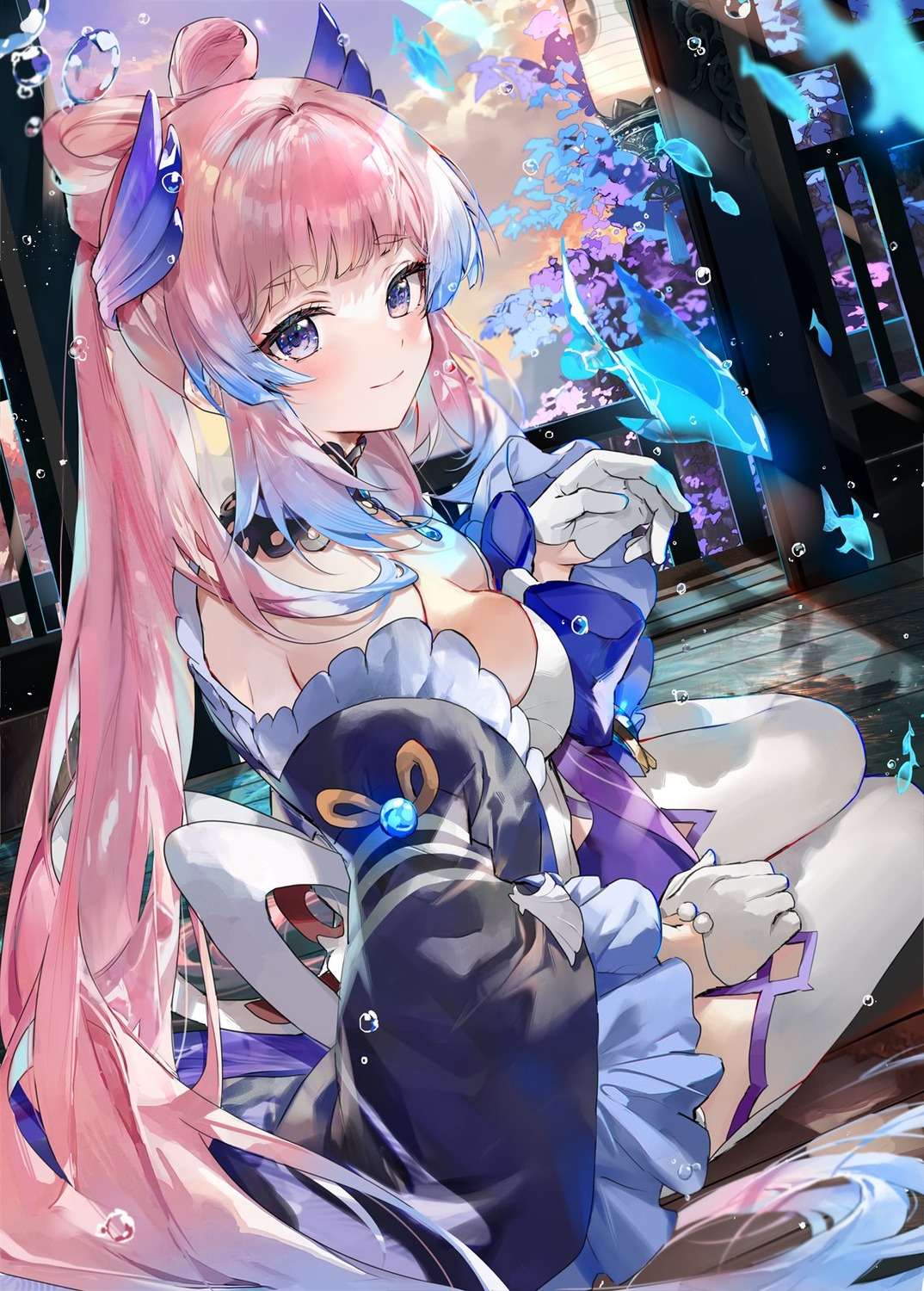 genshin_impact, hinahino, japanese_clothes, no_bra, sangonomiya_kokomi, thighhighs