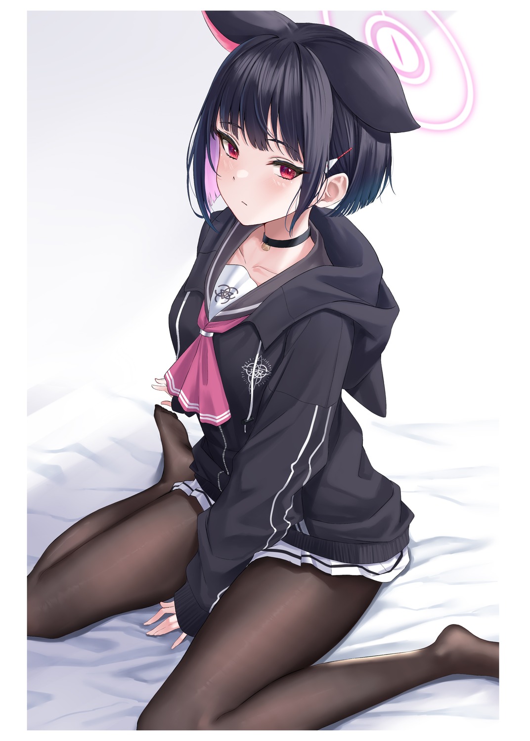 animal_ears, blue_archive, halo, kyouyama_kazusa, nekomimi, pantyhose, rama_(yu-light8), seifuku