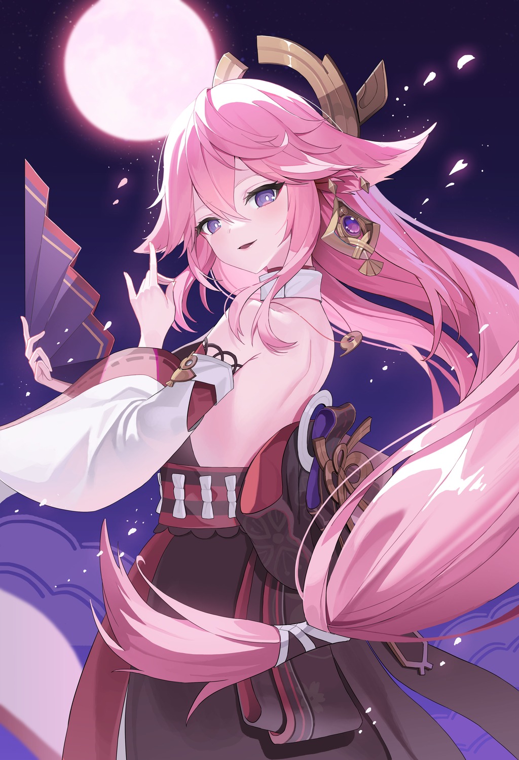 animal_ears, genshin_impact, hyoin, japanese_clothes, kitsune, no_bra, yae_miko