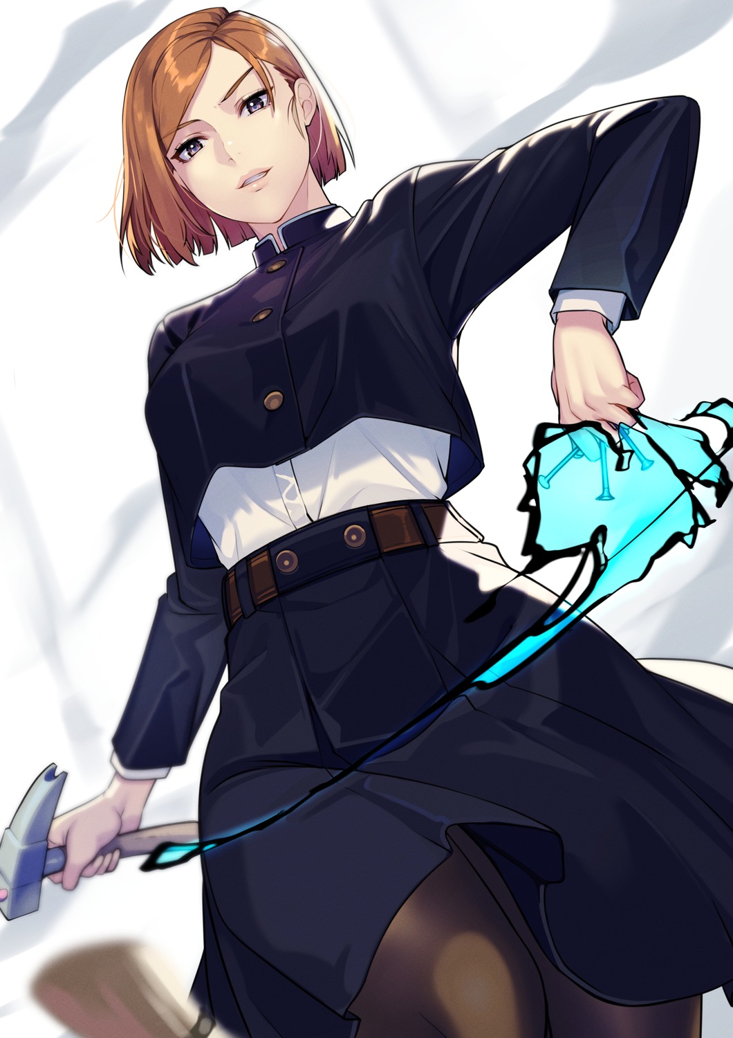 jujutsu_kaisen, kagematsuri, kugisaki_nobara, pantyhose, uniform, weapon