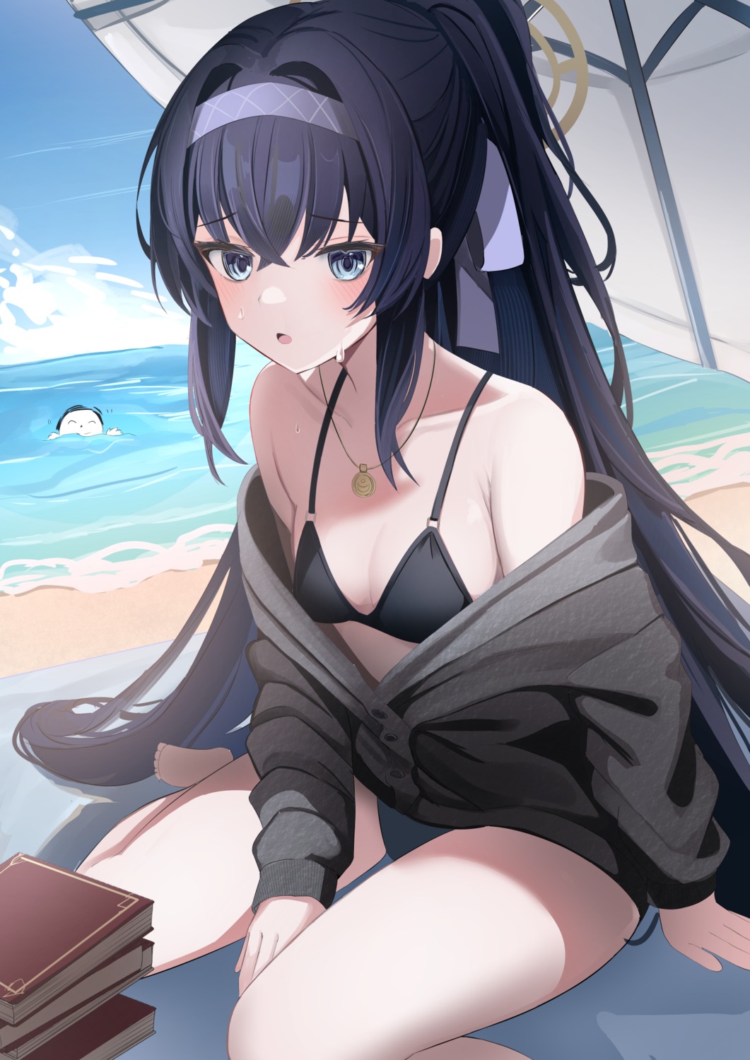 bikini, blue_archive, halo, kozeki_ui, open_shirt, swimsuits, touyou_(39kir)